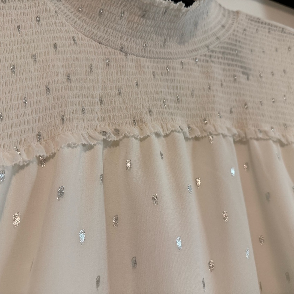 White House Black Market Cream Embellished Mandarin Collar Blouse - Picture 4 of 6